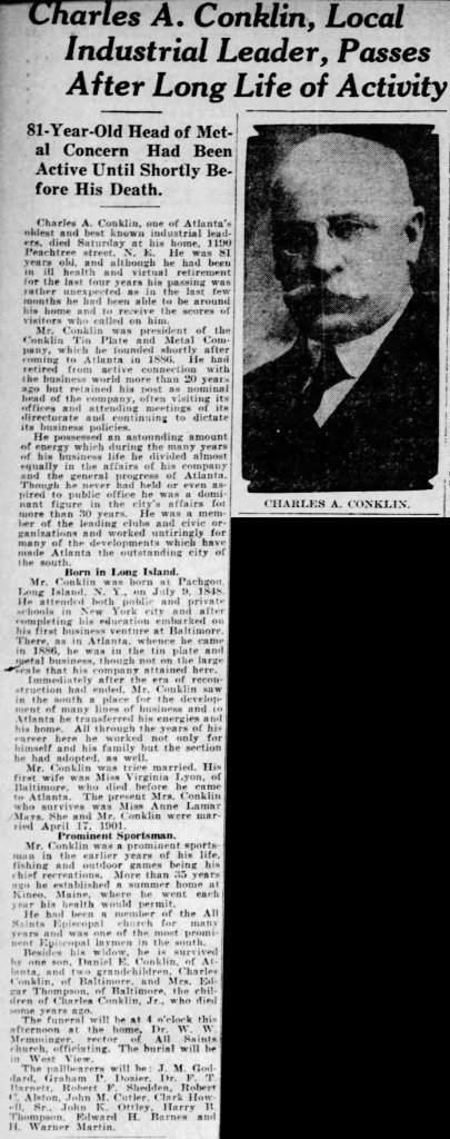1929 Charles A. Conklin Obituary
